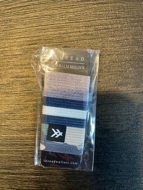 Thread Lip Balm Holder - Navy, White & Taupe Stripe with key ring
